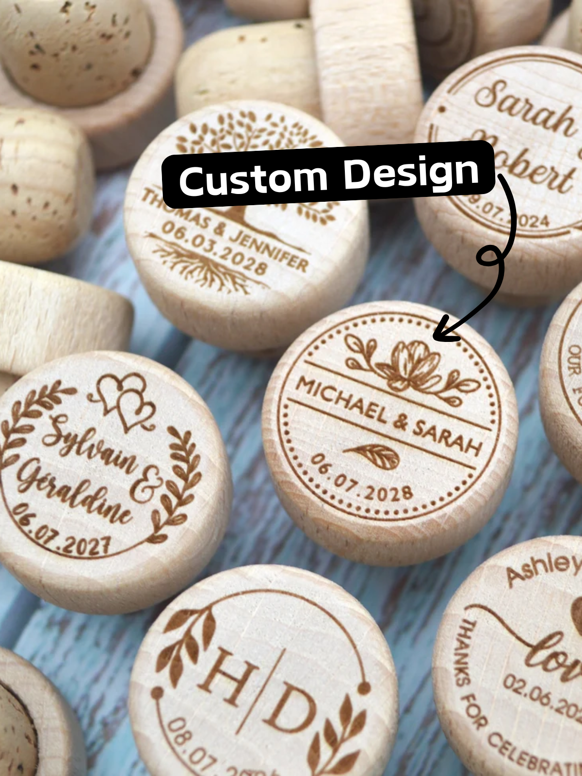 1/10/20/50/100-Piece Custom Text Engraved Natural Wood Wine Stoppers, Rustic Elegant Earth Tones Hand-Carved Cylindrical Eco-Friendly Natural-Fit Personalized Cork Closures for Weddings, Anniversaries, Eco-Friendly Events, Rustic Themed Parties, Corporate