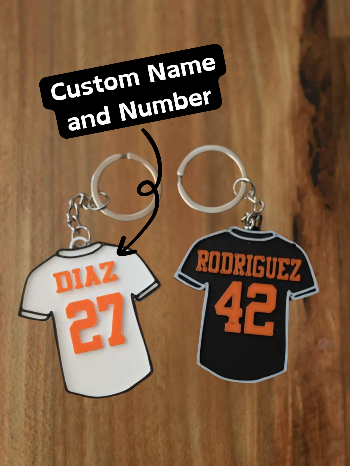 1-Pack Customizable 3D Printed Plastic Keychain Bag Tag, Sports Jersey Shaped Personalized Name & Number Gift for Team Players Fans Birthdays Game Day Souvenirs