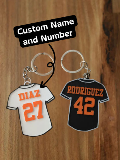 1-Pack Customizable 3D Printed Plastic Keychain Bag Tag, Sports Jersey Shaped Personalized Name & Number Gift for Team Players Fans Birthdays Game Day Souvenirs