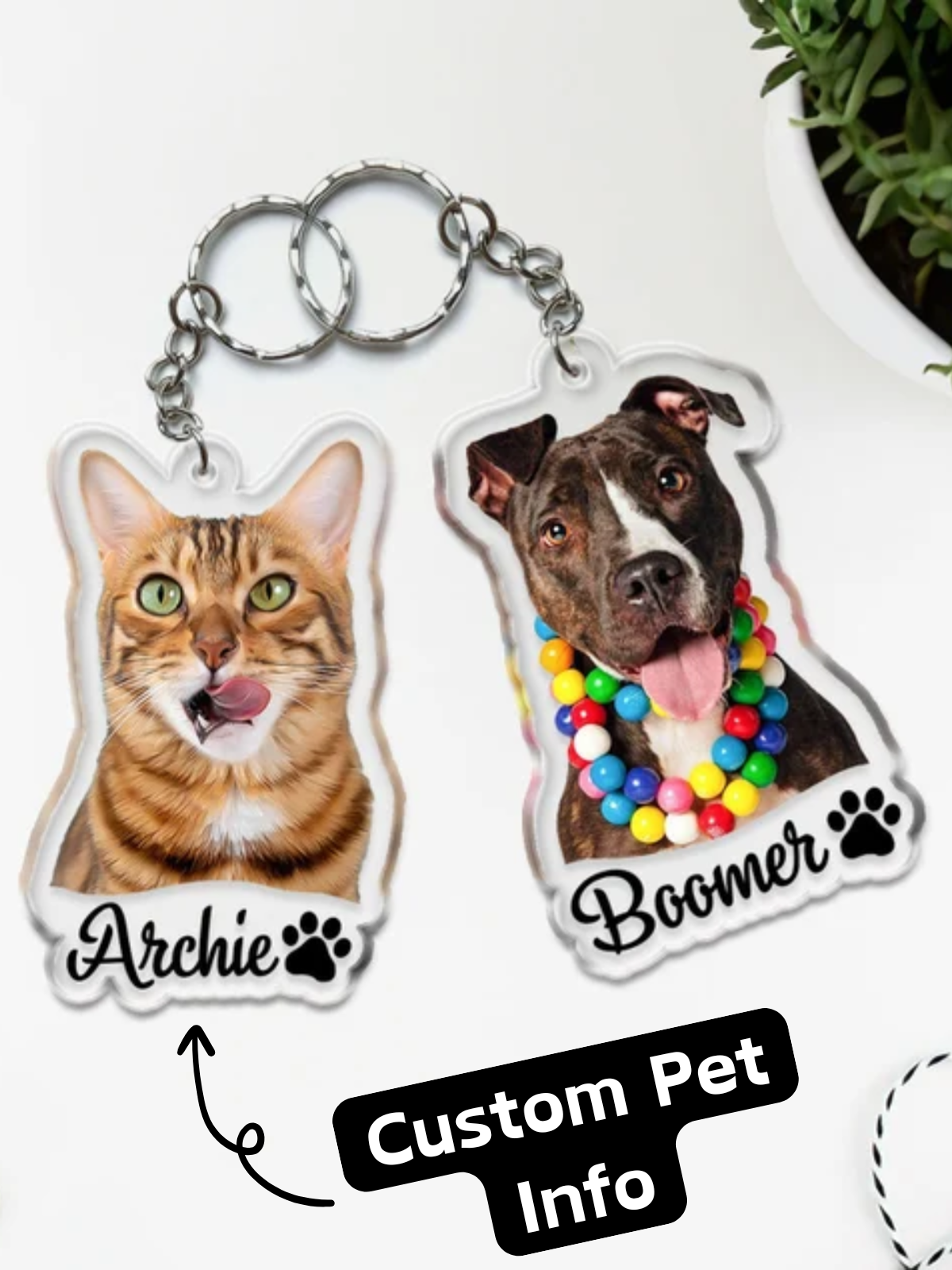 1-Pack 3.5x3.5 Inch Custom Pet Name & Photo Acryli Material Personalized Pet Keychain Gift, Modern Minimalist Style Multicolor Custom Pet Portrait Design Heart Shape Scratch-Resistant Durable Finish Keychain Accessory Dog Cat Memorial Token for Birthdays 