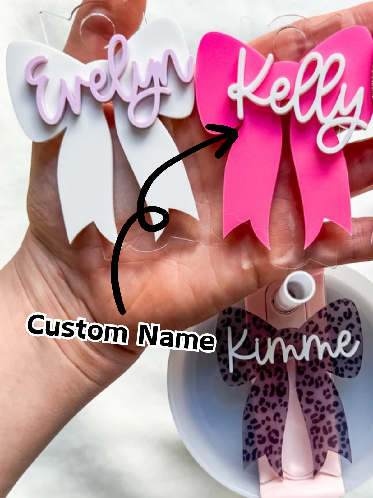 1 Piece Romantic Bow Personalized Acrylic Name Cup Tag, Custom Script Lettering Wave Design Drinkware Accessory, Creative Tumbler Label, Elegant Transparent Decoration for Birthday, Wedding, Party, Everyday Use