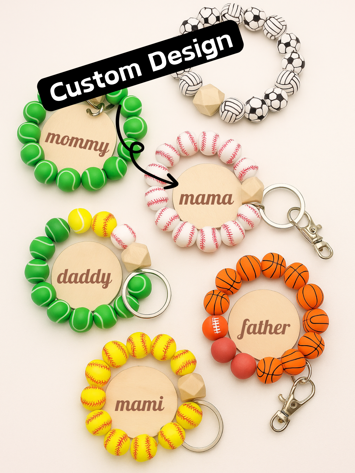 1PC Stretchy Custom Name Silicone Beaded Wristlet Keychain with Tassel , Personalized Soft Touch Round Bracelet Key Holder, Pastel Color Chunky Beads with Wooden Letter Charms, Stylish Minimalist Design for Women and Girls, Functional Wrist Key Ring for B