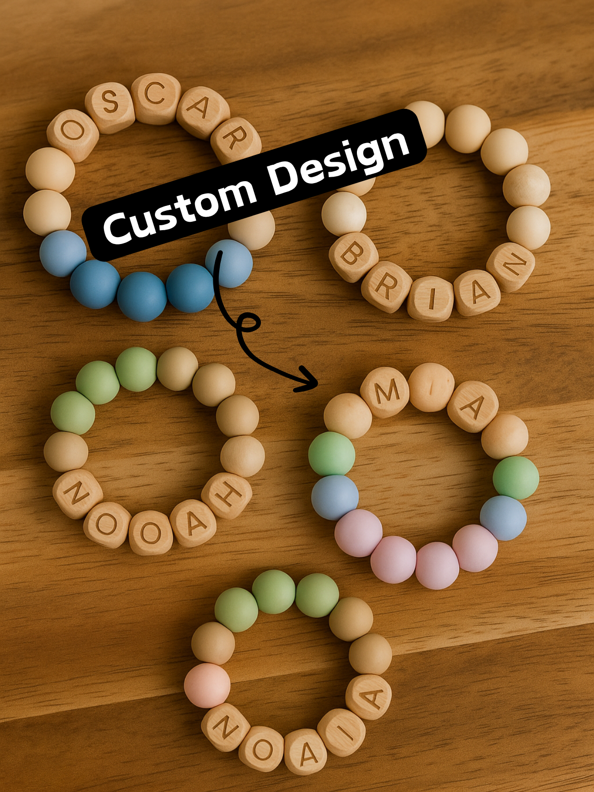 1PC Small Lightweight Custom Name Silicone Beaded Keychain,Personalized Round Soft Touch Beads with Wooden Letter Cubes, Minimalist Pastel Style Key Ring for Car Keys, Backpack, Pencil Case, School Bag, Cute Custom Key Tag for Kids, Teens, Teachers, Birth