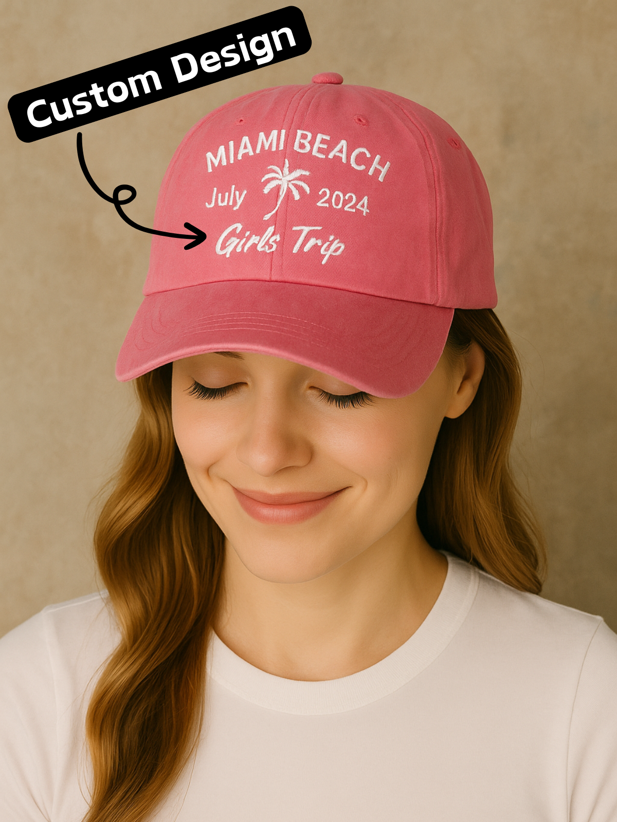 1 pcs Custom Girls Trip Hats, Miami Beach Hats, Outdoor Caps, Embroidered Palm Tree Hats, Party Hat, Women Hat, Bridal Party Gift