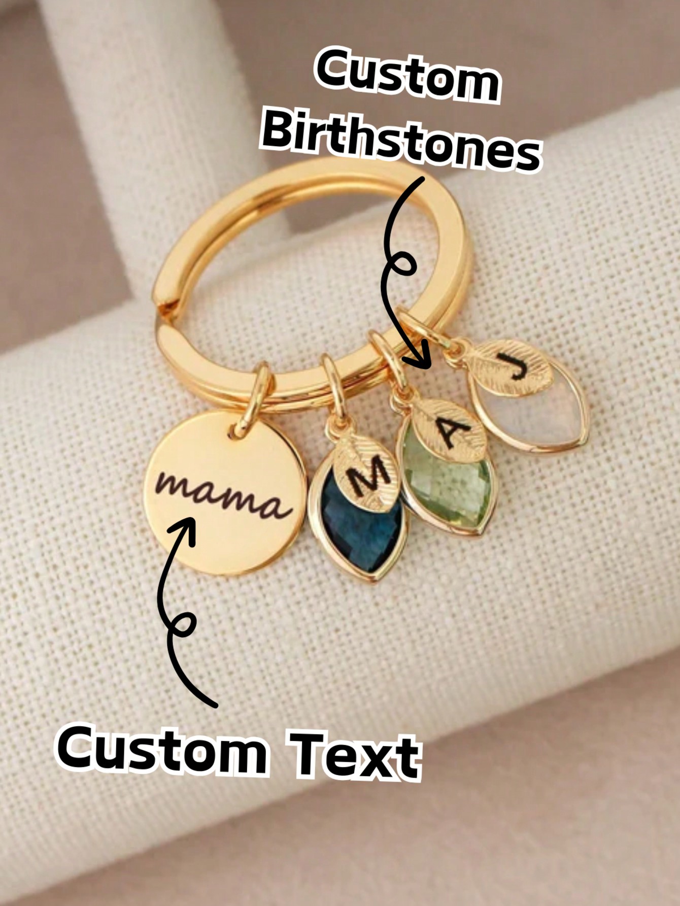  1 pc/set Personalized Birthstone Keychain with Engraved Name, Metal Keychain for Mama, Leaf Initial Design, Heart-Shaped Pendant, Customizable Mothers Day Gift, Perfect for Birthdays, Anniversaries, and Celebrations