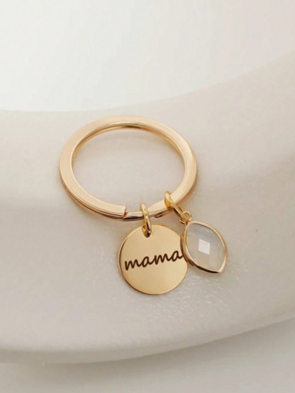  1 pc/set Personalized Birthstone Keychain with Engraved Name, Metal Keychain for Mama, Leaf Initial Design, Heart-Shaped Pendant, Customizable Mothers Day Gift, Perfect for Birthdays, Anniversaries, and Celebrations