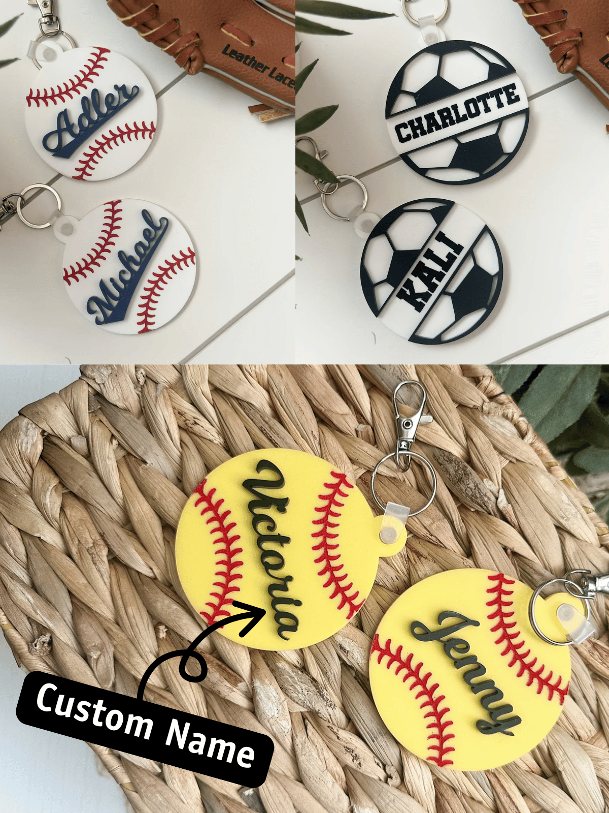 1pc Customized Text, Name Colorful Acrylic Keychain Baseball Football Softball, Personalized Thick Durable Plastic Keychain Tag, Cute Aesthetic Kawaii, Minimalist, Vintage, Anime, Cartoon, Animals, Letters, Names, Waterproof, Scratch Resistant, Shiny Matt