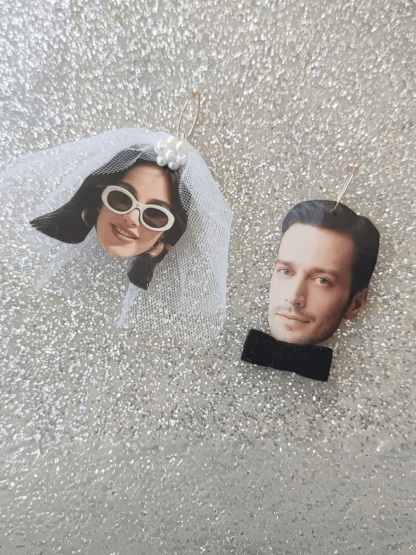 1 Pair Custom Personalized 3D Bride and Groom Earrings with Photo, Veil, and Bowtie, Cute Romantic Wedding Jewelry, Elegant Handmade Resin Earrings, Funny Couple Accessories, Unique Bridal Party Gift, Personalized Anniversary Gift for Wedding, Engagement,