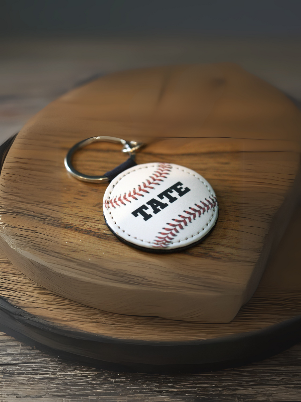 1PC Compact Custom Name Baseball Keychain,Personalized Faux Leather Sports Key Ring for Him, Classic Baseball Stitch Design with Engraved Name or Jersey Number, Durable Handmade Round Key Fob with Red Stitch Embroidery, Minimalist Sports Gift for Coach, T