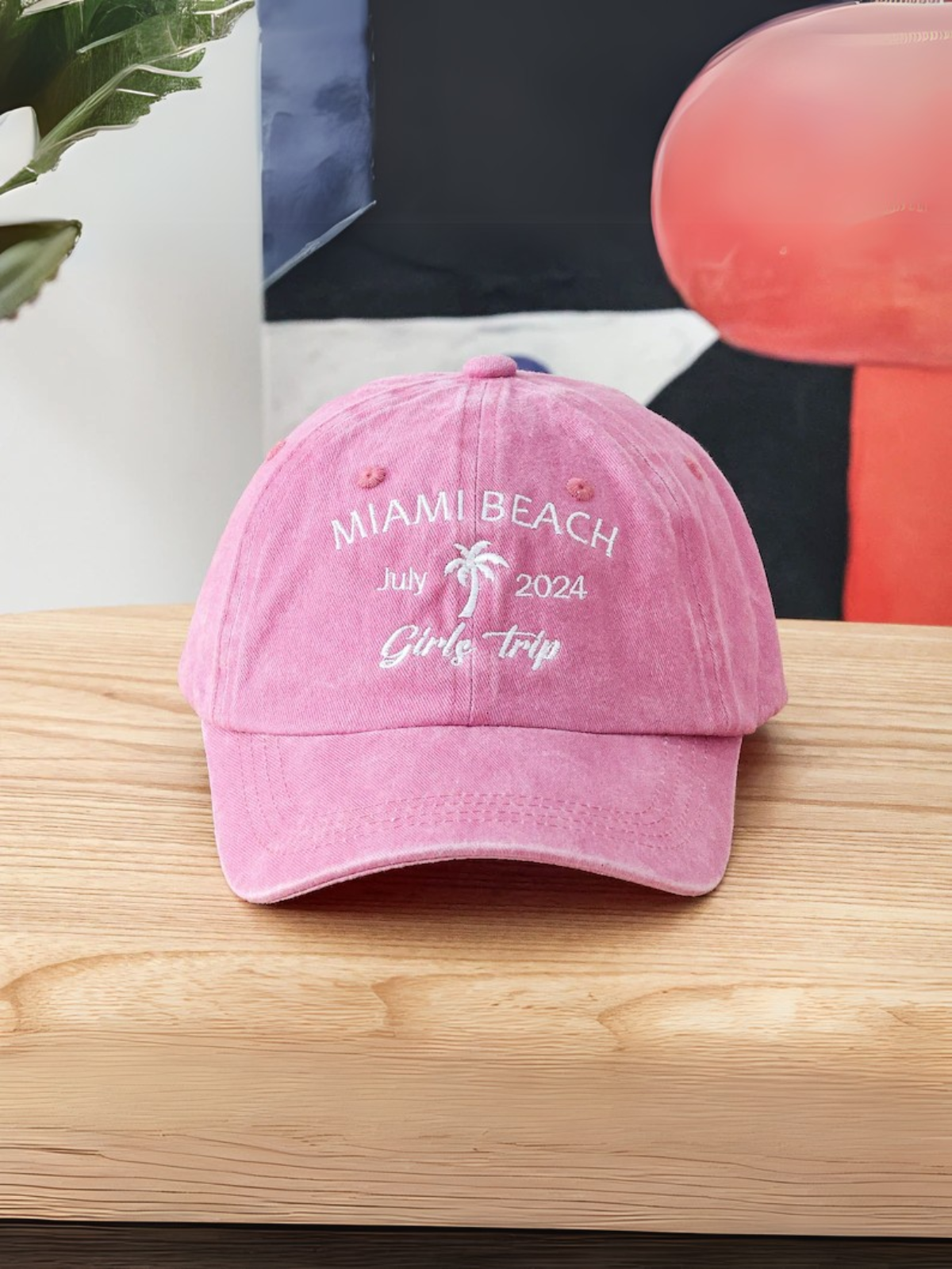 1 pcs Custom Girls Trip Hats, Miami Beach Hats, Outdoor Caps, Embroidered Palm Tree Hats, Party Hat, Women Hat, Bridal Party Gift