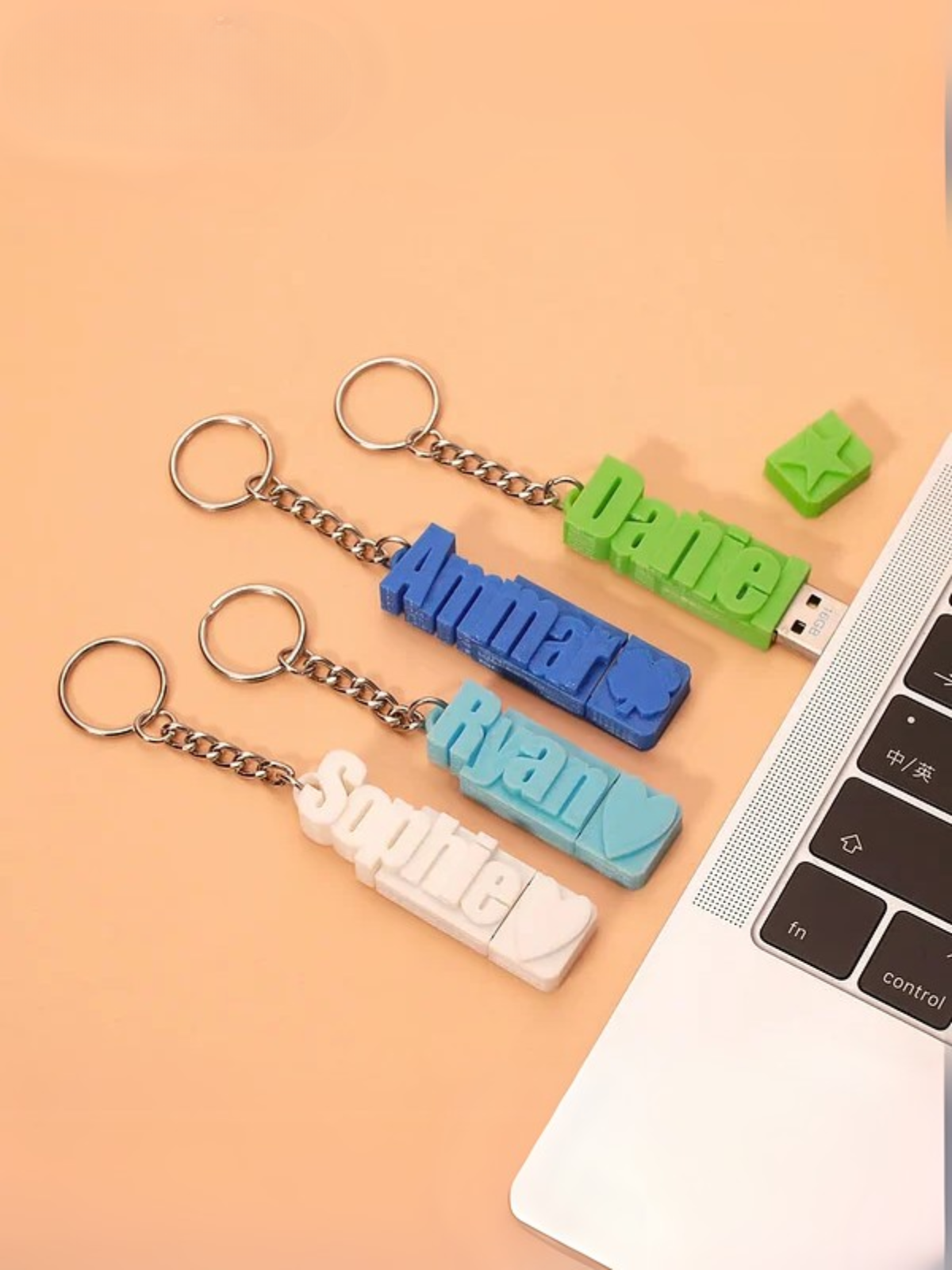 1 pcs Personalized 3D Name Keychain USB Flash Drive , Matte Finish,Compact Rectangular Shape,Keyring USB Storage Stick for Back to School, Birthday Gifts, Travel, Office, Everyday Use