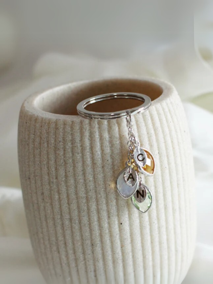 1 pc/set Personalized Birthstone Keychain with Engraved Name, Metal Keychain for Mama, Leaf Initial Design, Heart-Shaped Pendant, Customizable Mothers Day Gift, Perfect for Birthdays, Anniversaries, and Celebrations