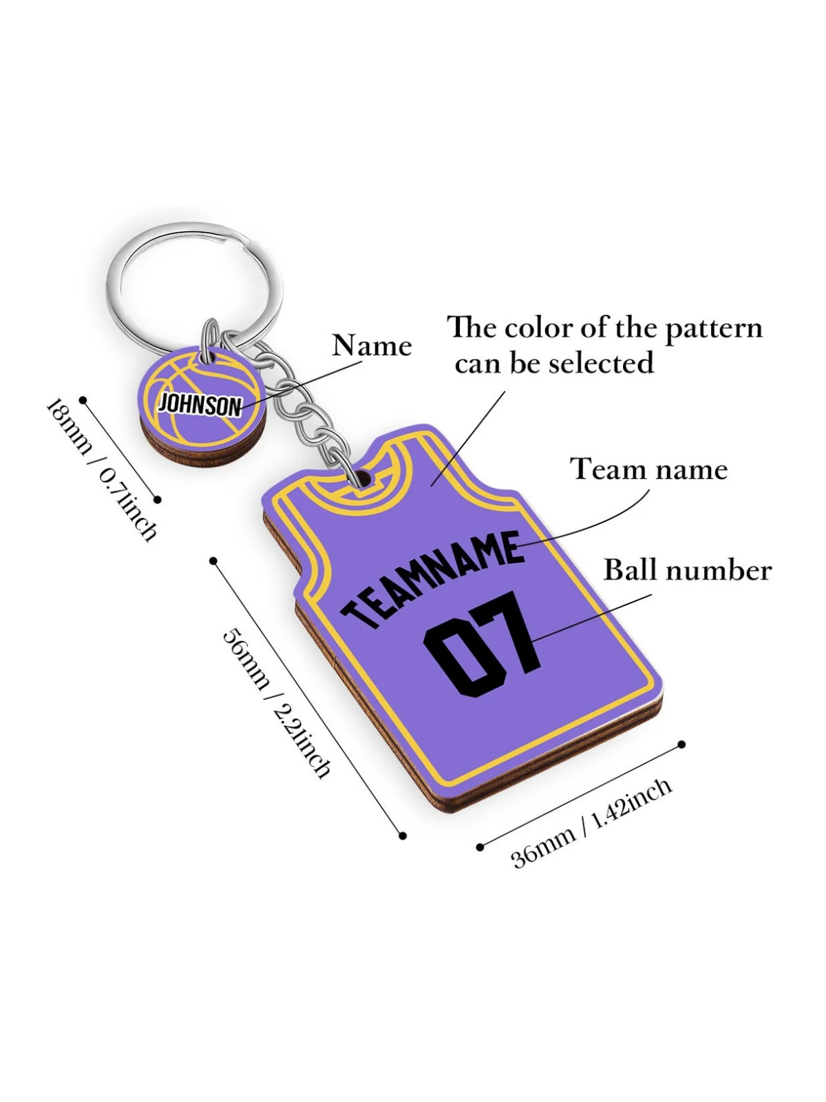 1PC 2.2inch Handmade Wooden Basketball Jersey Keychain, Personalized Custom Name Number Team Sports Key Ring Holder Memorial Gift for Basketball Player Coach Team Fan Birthday Christmas