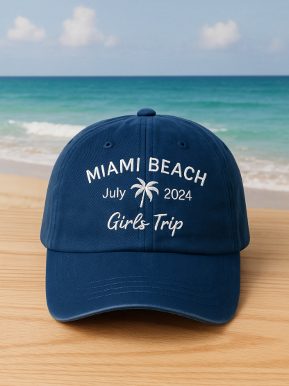 1 pcs Custom Girls Trip Hats, Miami Beach Hats, Outdoor Caps, Embroidered Palm Tree Hats, Party Hat, Women Hat, Bridal Party Gift