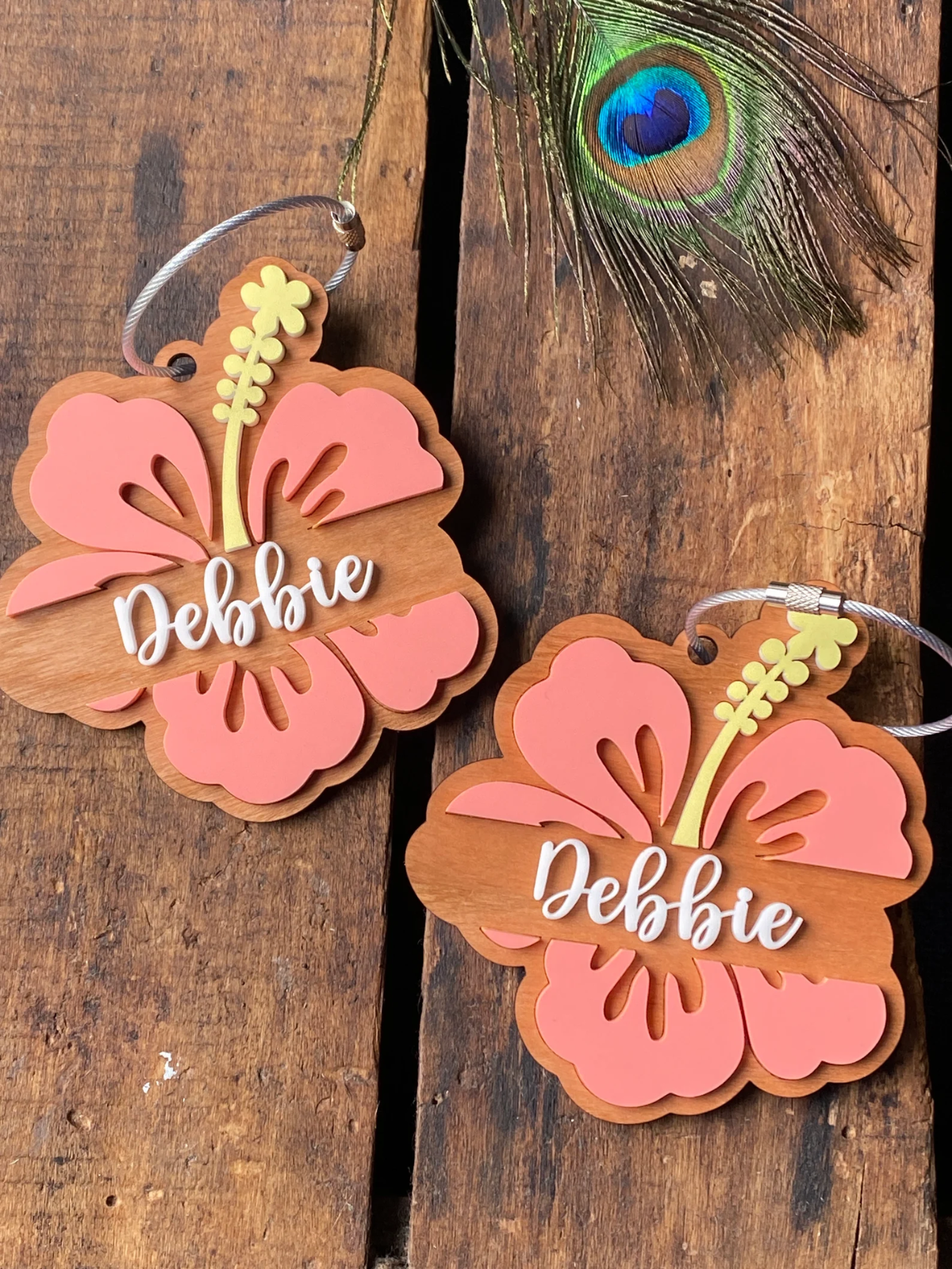 1 pcs Hawaii Luggage Tag, Hibiscus Flower Keychain, Personalized Luggage Tag, Custom Bag Tag Suitcase, Backpack Name Tag, Summer Keychains