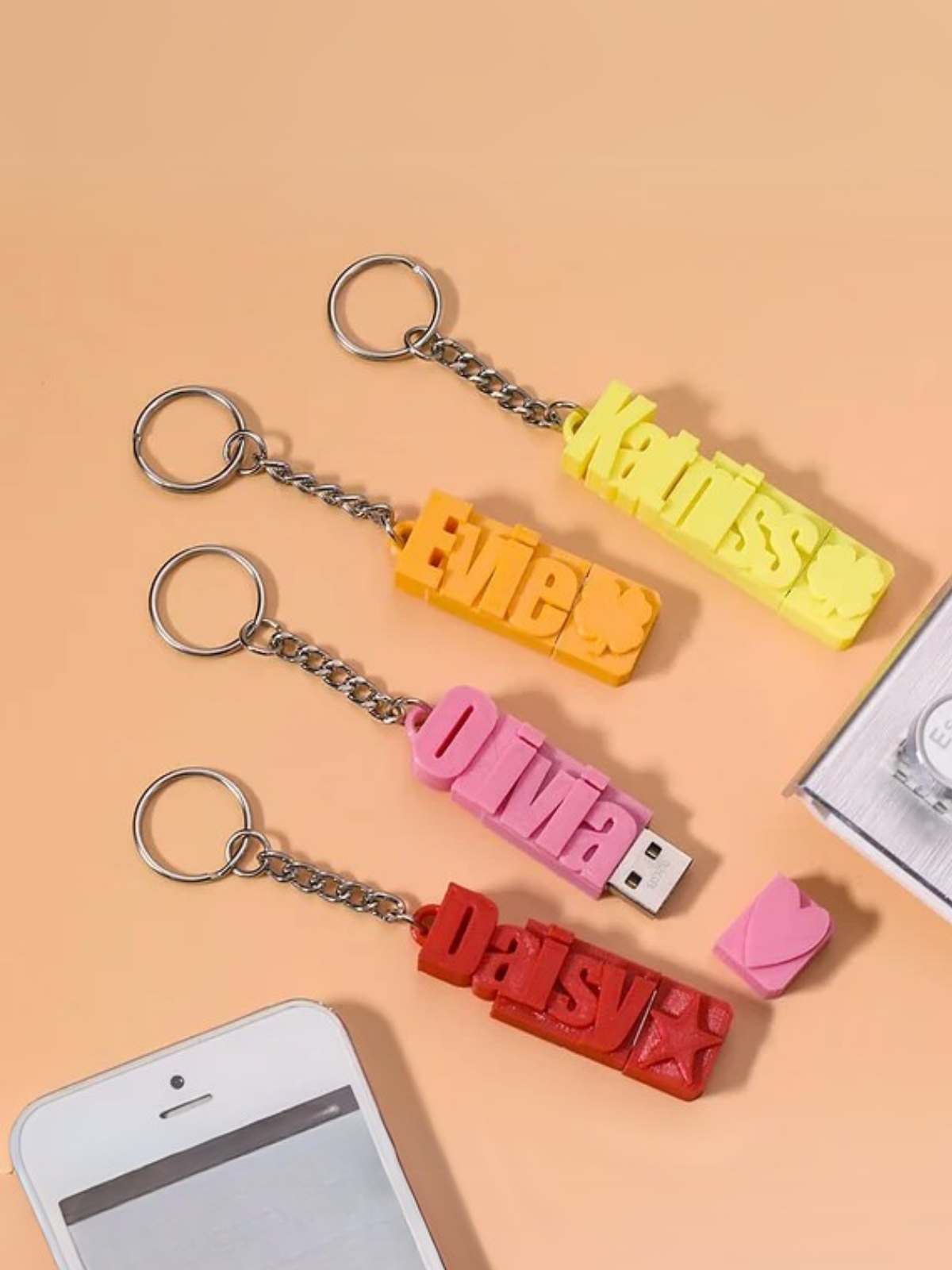 1 pcs Personalized 3D Name Keychain USB Flash Drive , Matte Finish,Compact Rectangular Shape,Keyring USB Storage Stick for Back to School, Birthday Gifts, Travel, Office, Everyday Use