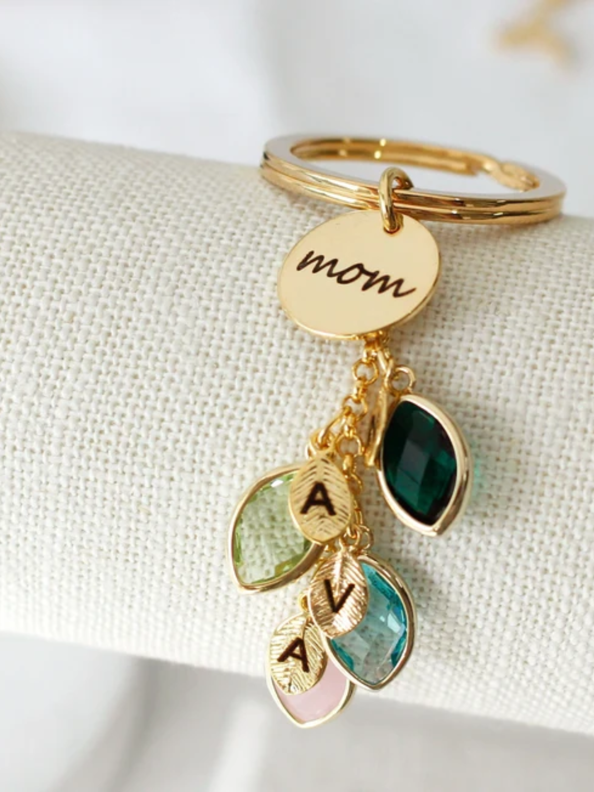 1 pc/set Personalized Birthstone Keychain with Engraved Name, Metal Keychain for Mama, Leaf Initial Design, Heart-Shaped Pendant, Customizable Mothers Day Gift, Perfect for Birthdays, Anniversaries, and Celebrations