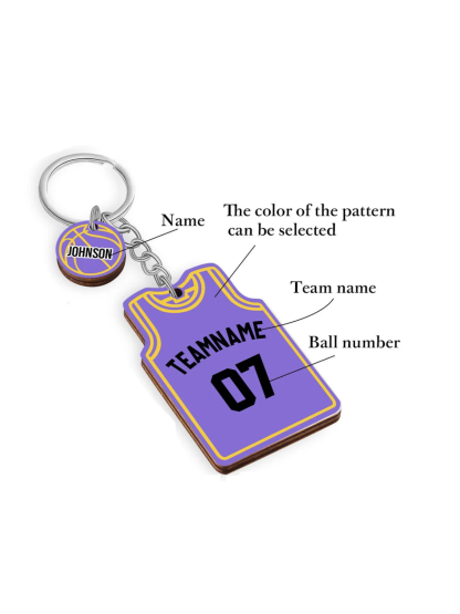 1PC 2.2inch Handmade Wooden Basketball Jersey Keychain, Personalized Custom Name Number Team Sports Key Ring Holder Memorial Gift for Basketball Player Coach Team Fan Birthday Christmas