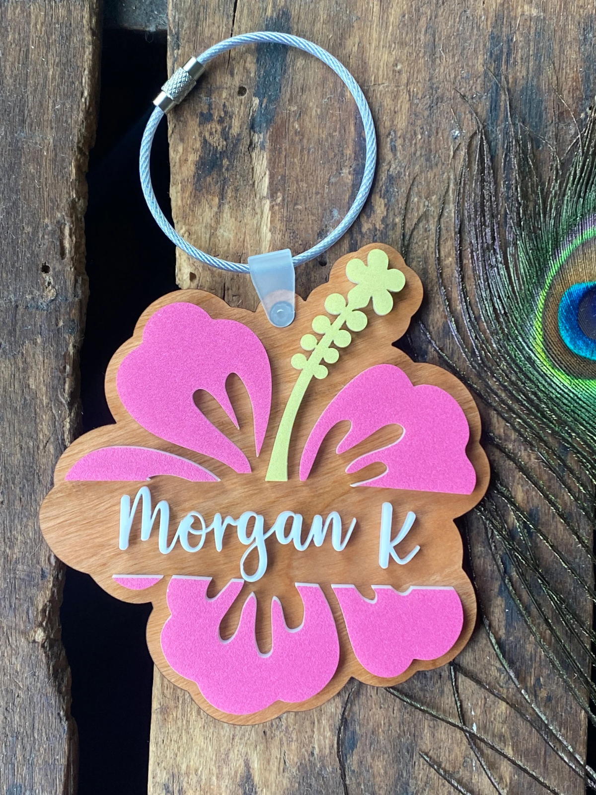 1 pcs Hawaii Luggage Tag, Hibiscus Flower Keychain, Personalized Luggage Tag, Custom Bag Tag Suitcase, Backpack Name Tag, Summer Keychains