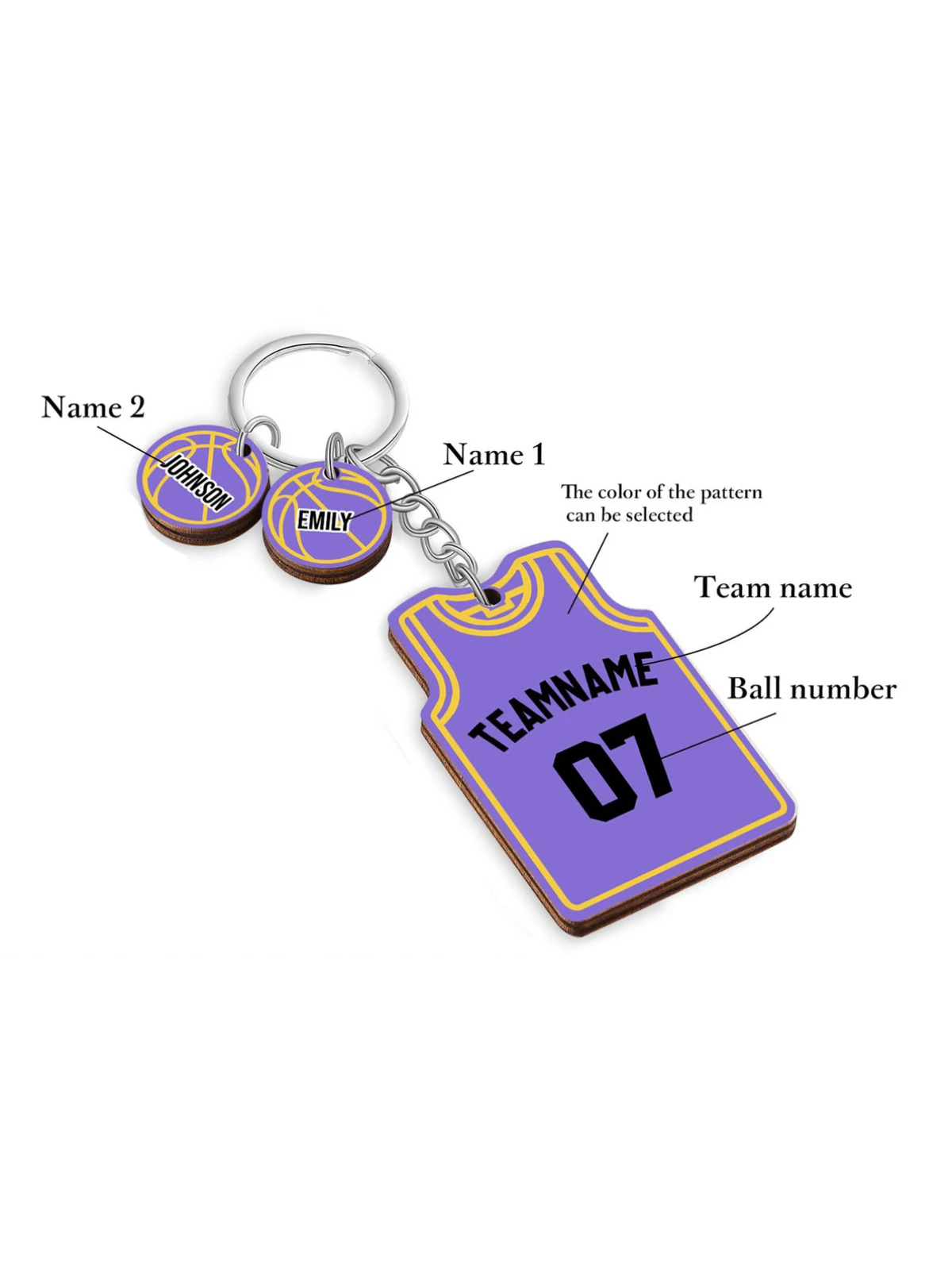 1PC 2.2inch Handmade Wooden Basketball Jersey Keychain, Personalized Custom Name Number Team Sports Key Ring Holder Memorial Gift for Basketball Player Coach Team Fan Birthday Christmas