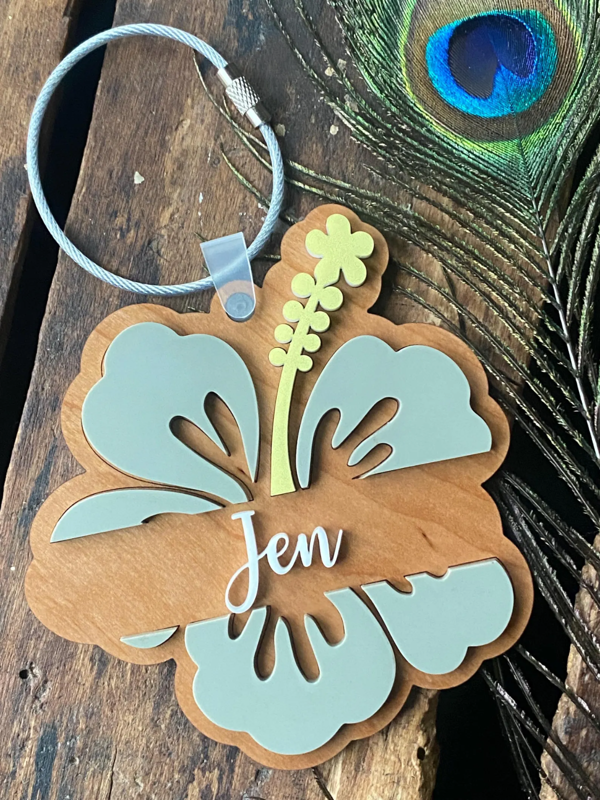 1 pcs Hawaii Luggage Tag, Hibiscus Flower Keychain, Personalized Luggage Tag, Custom Bag Tag Suitcase, Backpack Name Tag, Summer Keychains