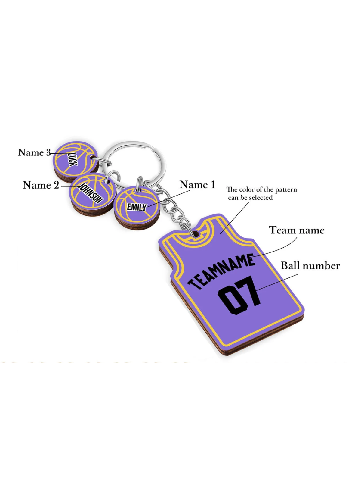 1PC 2.2inch Handmade Wooden Basketball Jersey Keychain, Personalized Custom Name Number Team Sports Key Ring Holder Memorial Gift for Basketball Player Coach Team Fan Birthday Christmas