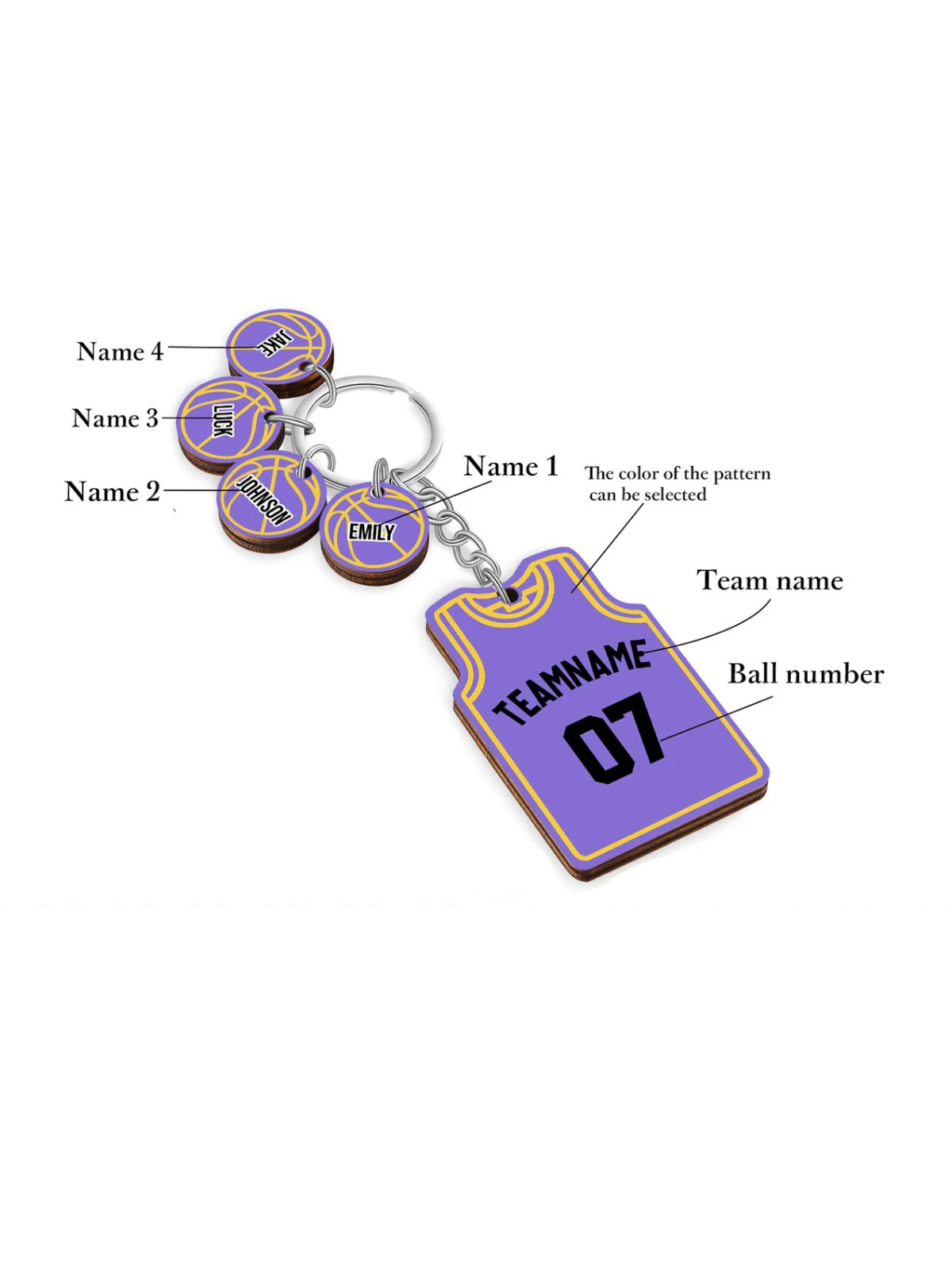 1PC 2.2inch Handmade Wooden Basketball Jersey Keychain, Personalized Custom Name Number Team Sports Key Ring Holder Memorial Gift for Basketball Player Coach Team Fan Birthday Christmas