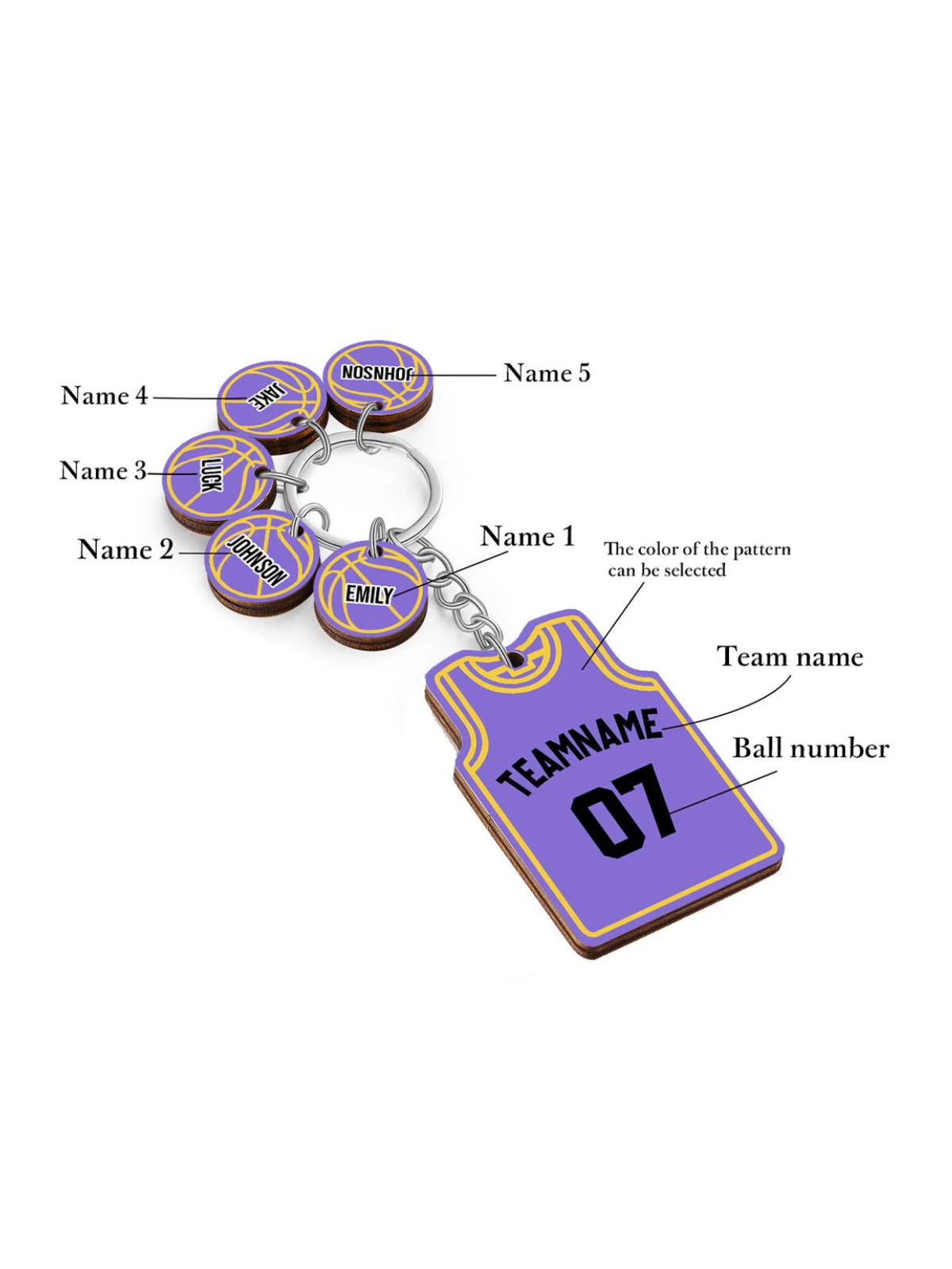 1PC 2.2inch Handmade Wooden Basketball Jersey Keychain, Personalized Custom Name Number Team Sports Key Ring Holder Memorial Gift for Basketball Player Coach Team Fan Birthday Christmas