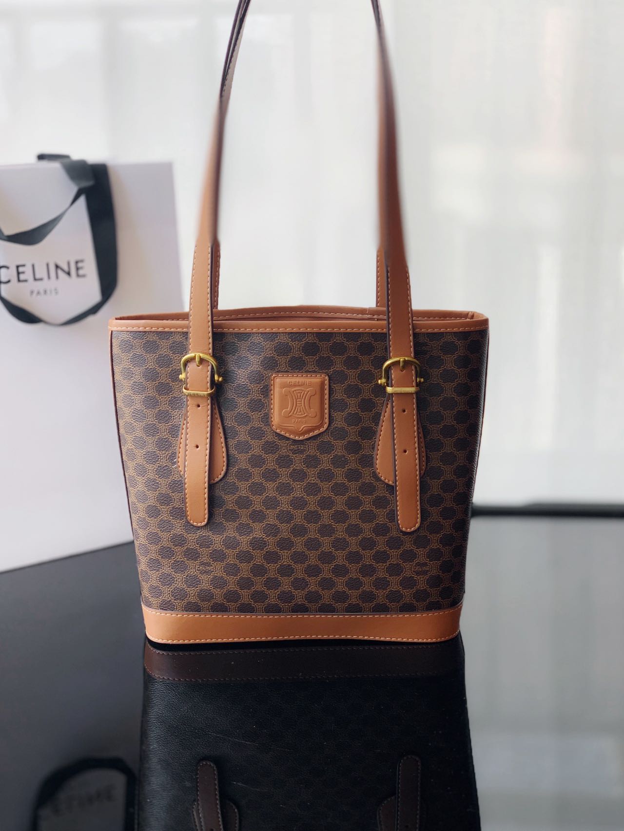 CELINE セリーヌ マカダム ブラウン バケツ トートバッグ 