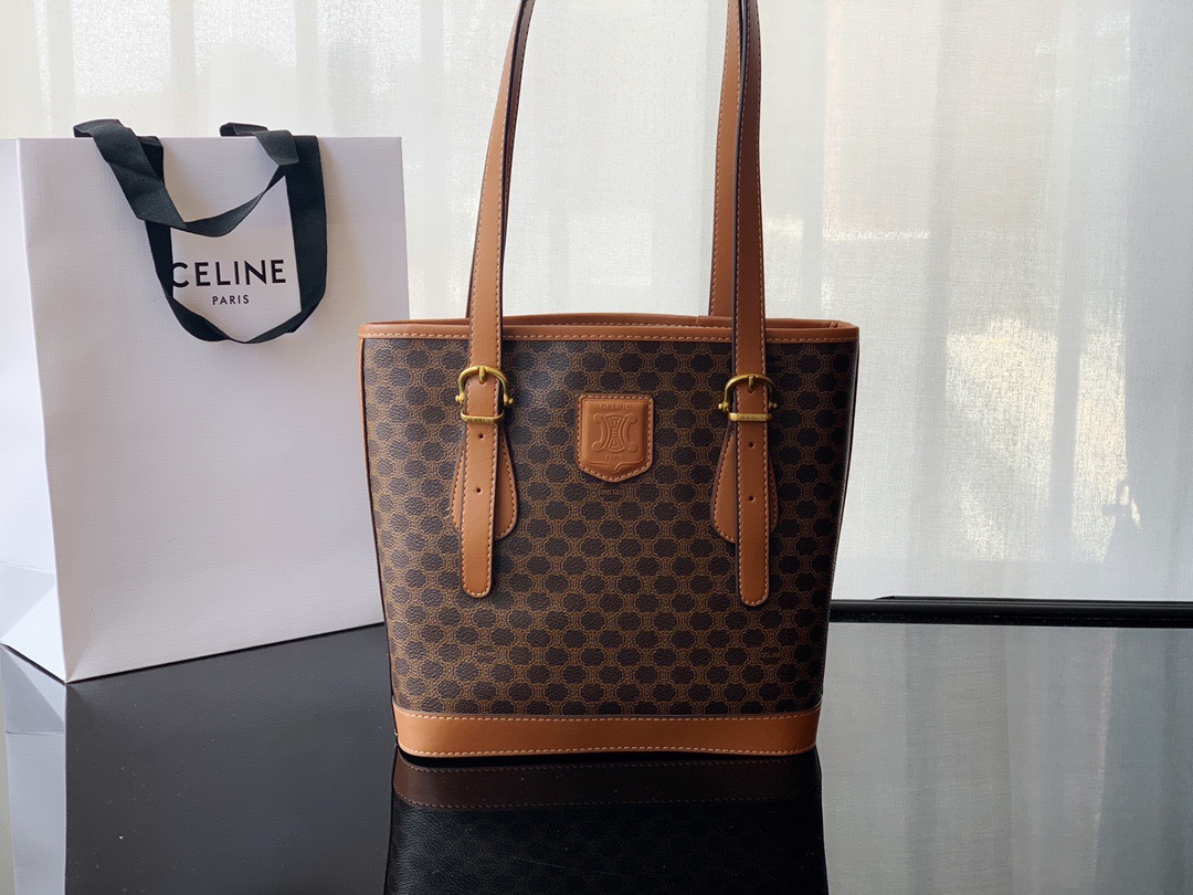 CELINE セリーヌ マカダム ブラウン バケツ トートバッグ 