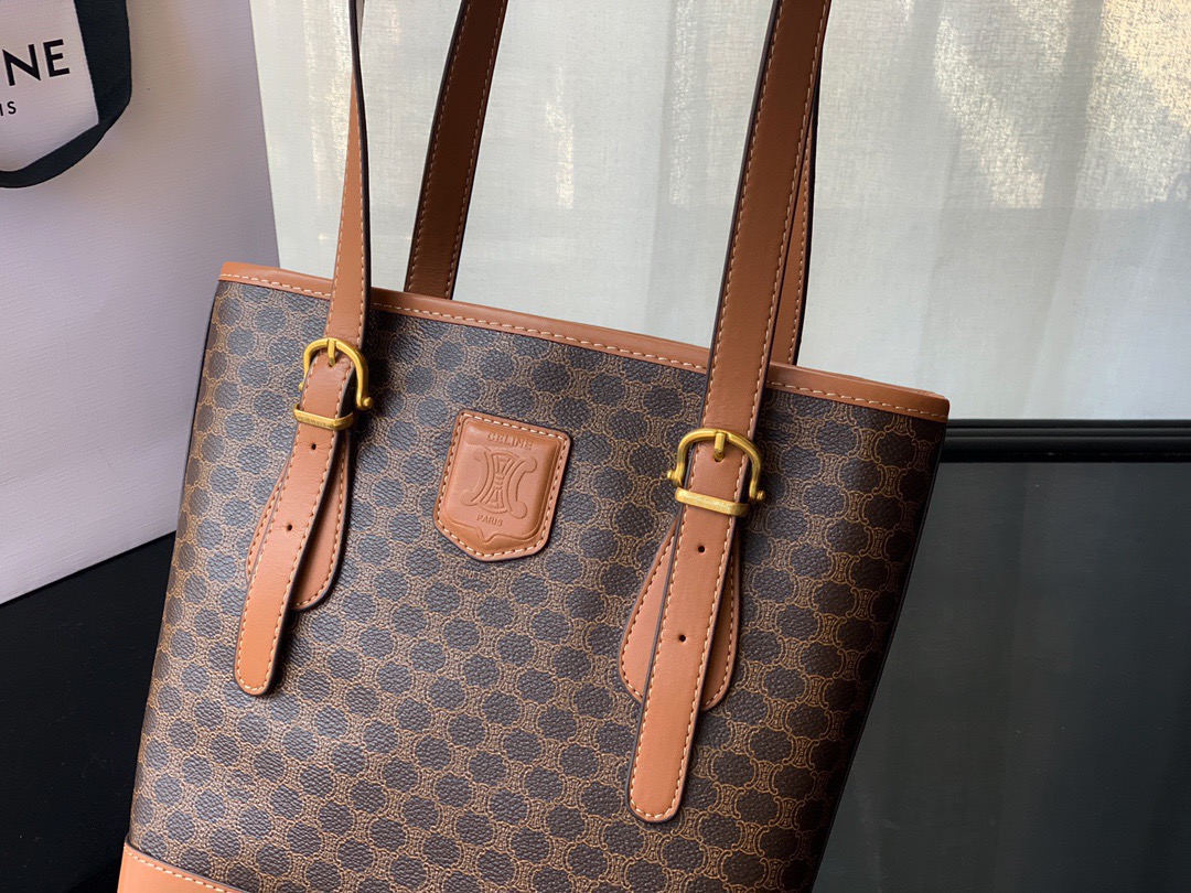 CELINE セリーヌ マカダム ブラウン バケツ トートバッグ 