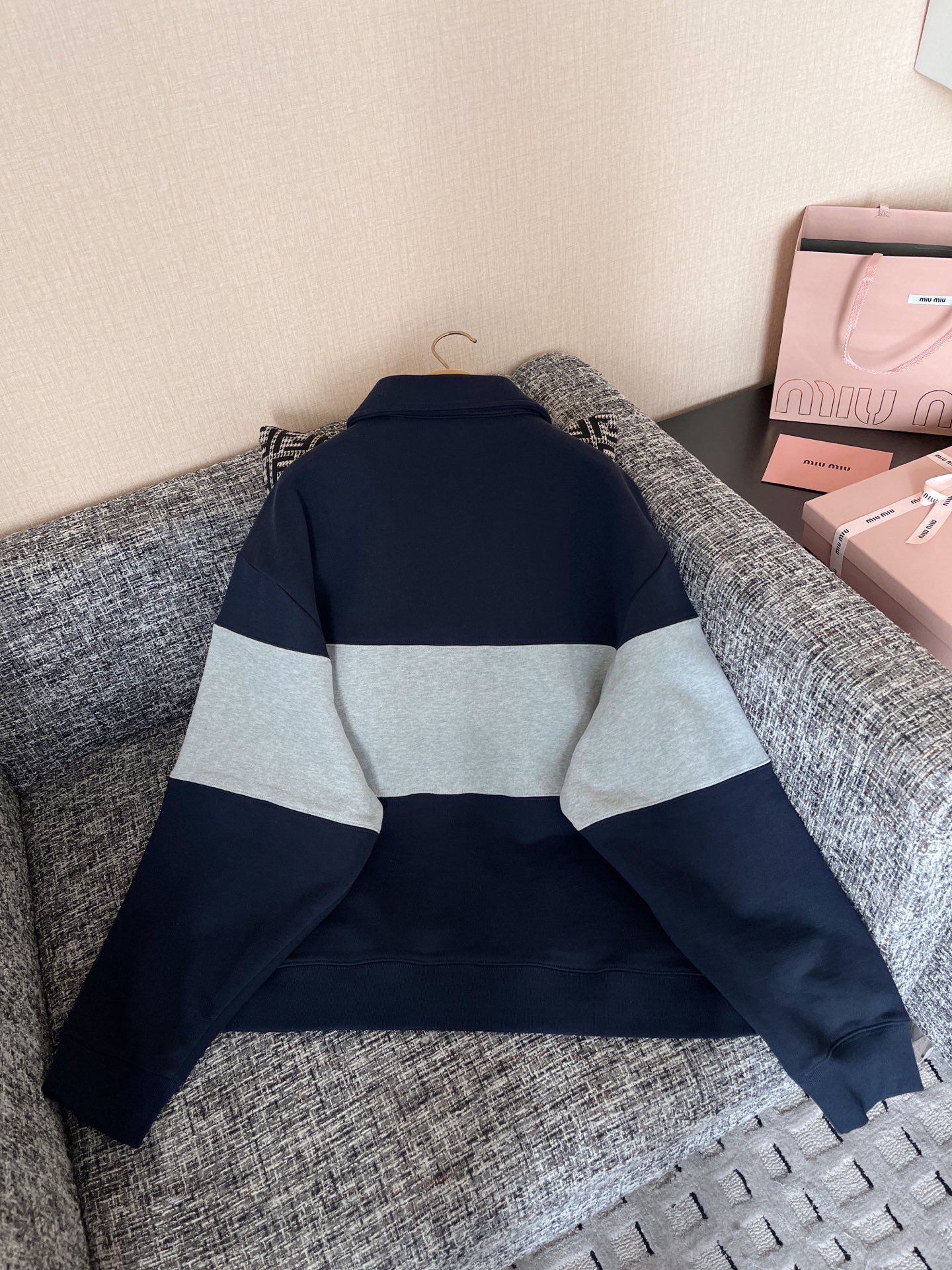 miumiu ハーフジップ コットン スウェットシャツ