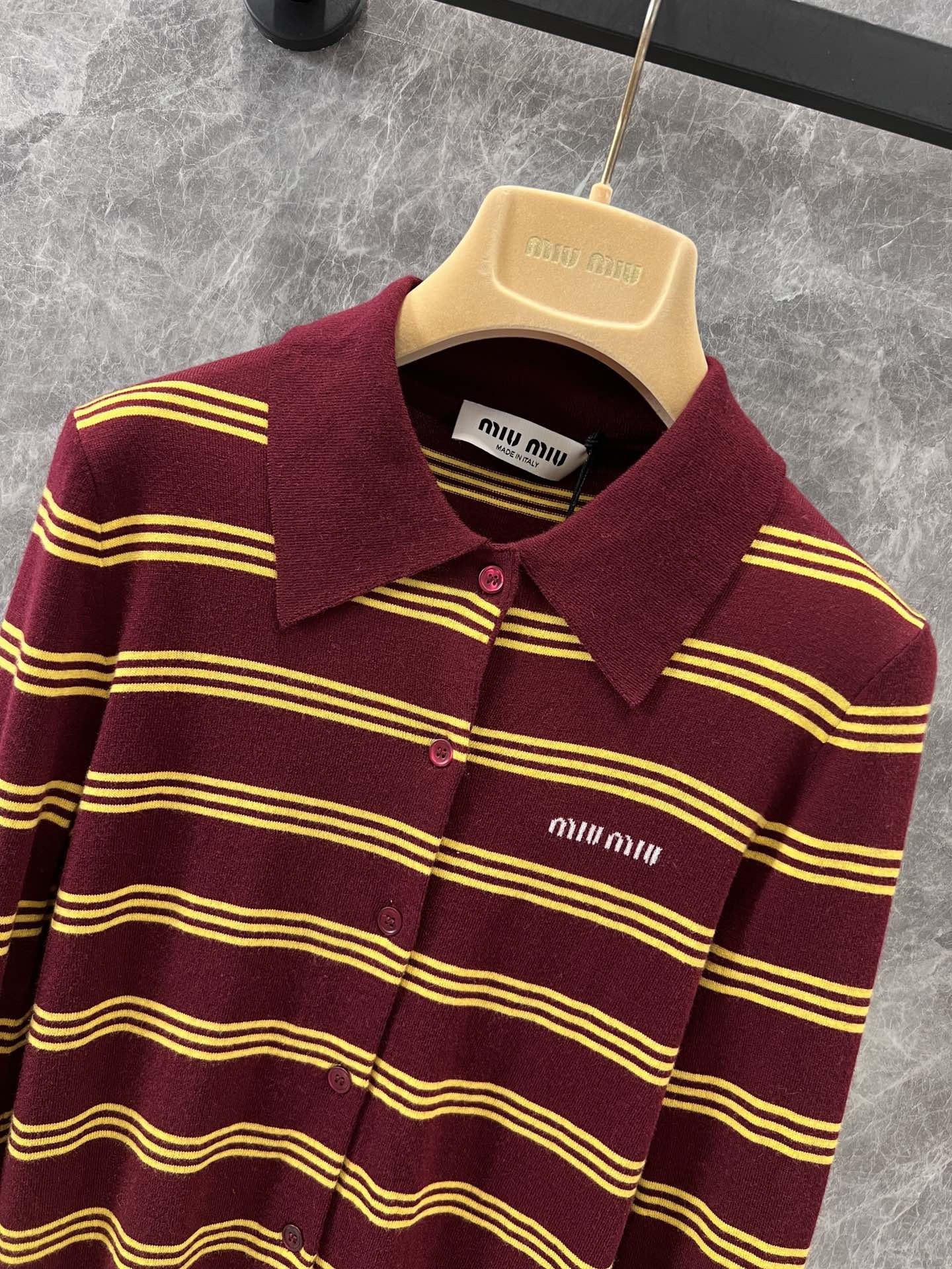 miumiu ストライプ カシミヤxシルク カーディガン