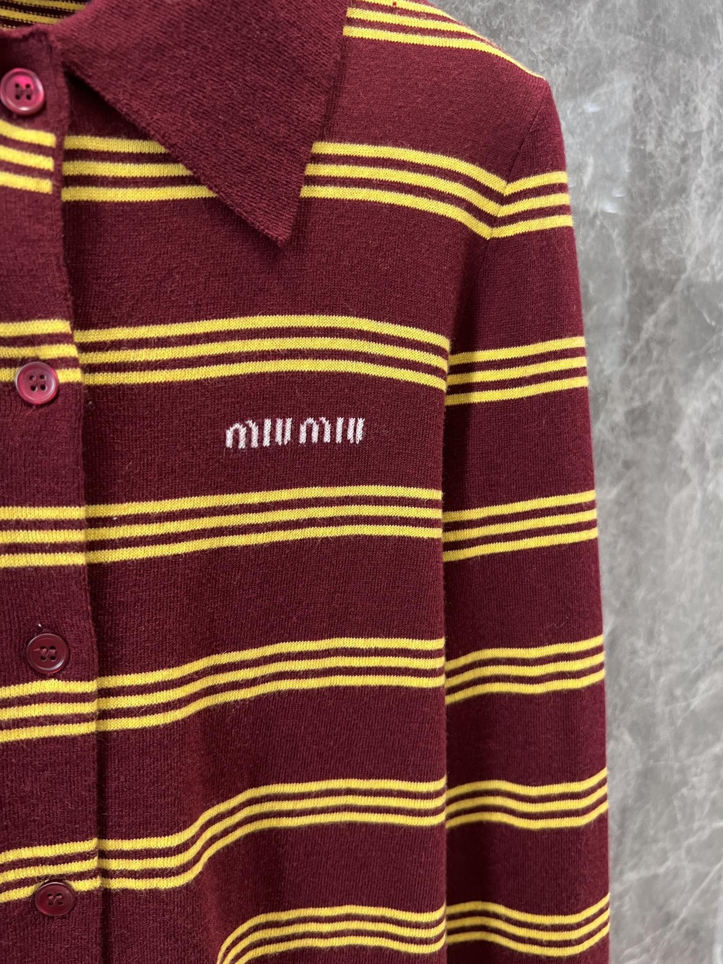 miumiu ストライプ カシミヤxシルク カーディガン