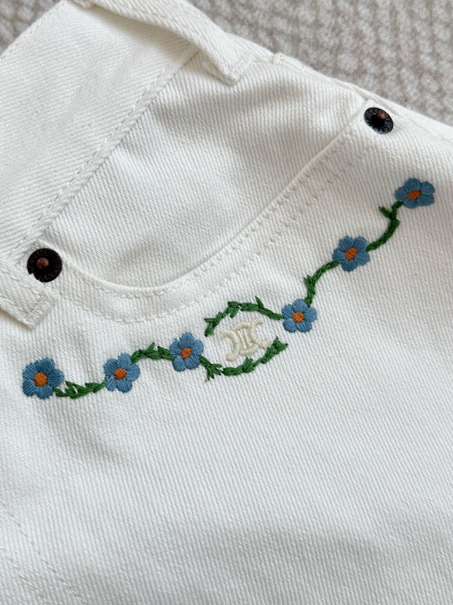 CELINE エンブロイダリー ミニスカート / ローウォッシュ ホワイトデニム