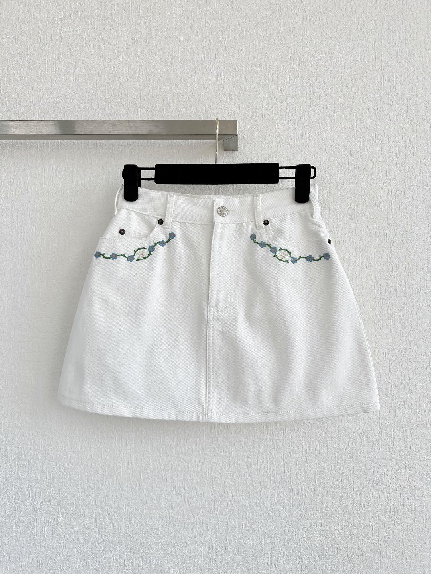 CELINE エンブロイダリー ミニスカート / ローウォッシュ ホワイトデニム