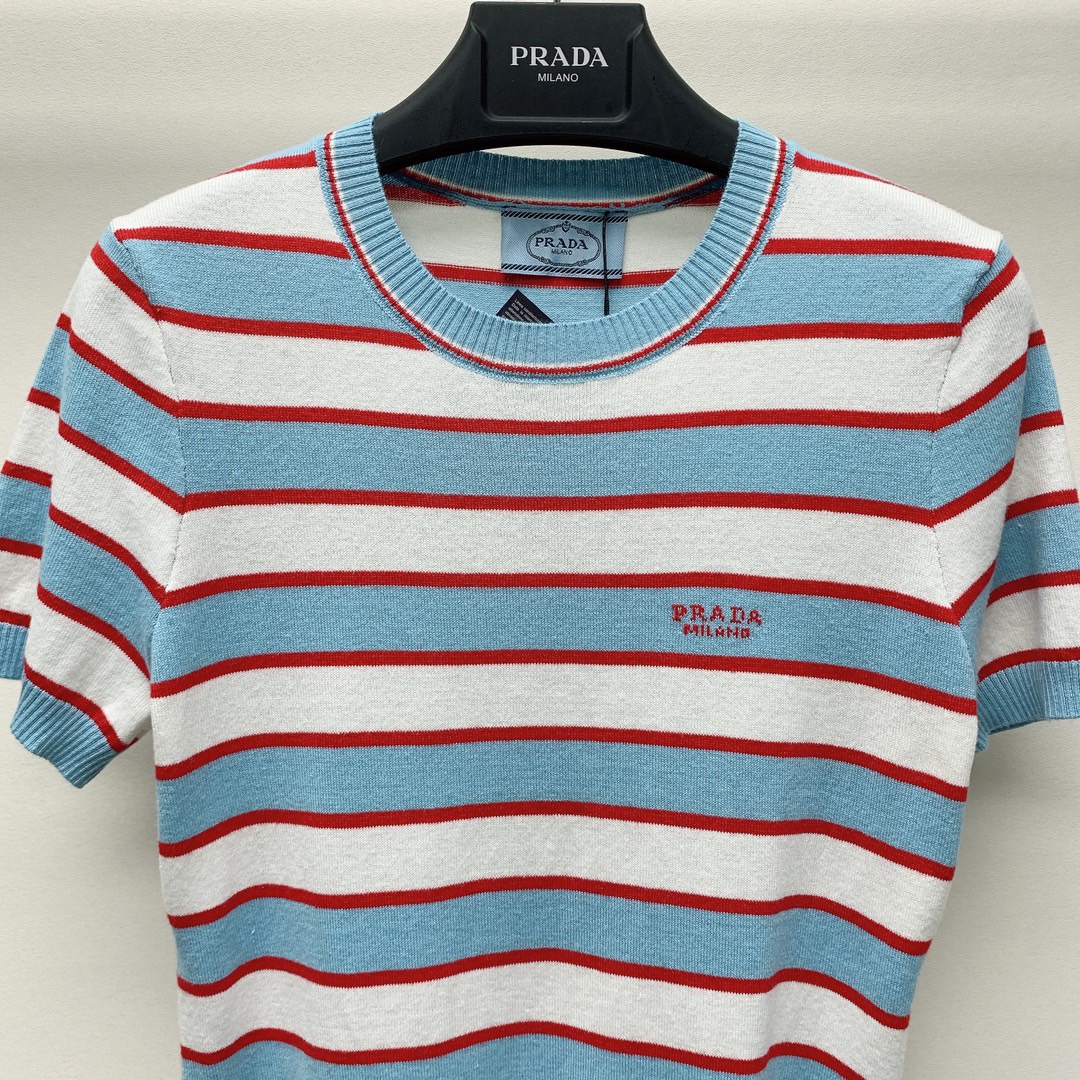 Prada ストライプ コットン クルーネックセーター