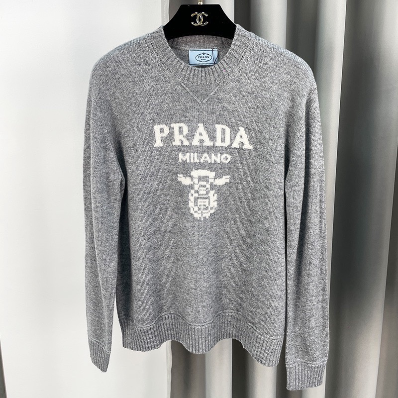 PRADAロゴ カシミヤxウール クルーネック セーター