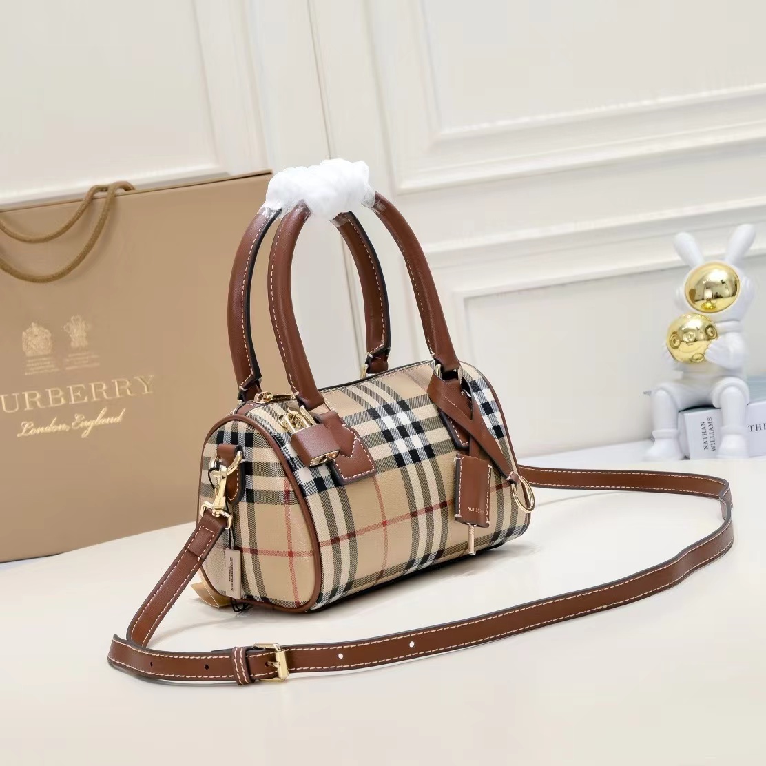 BURBERRY ミニチェックボウリングバッグ ショルダーバッグ