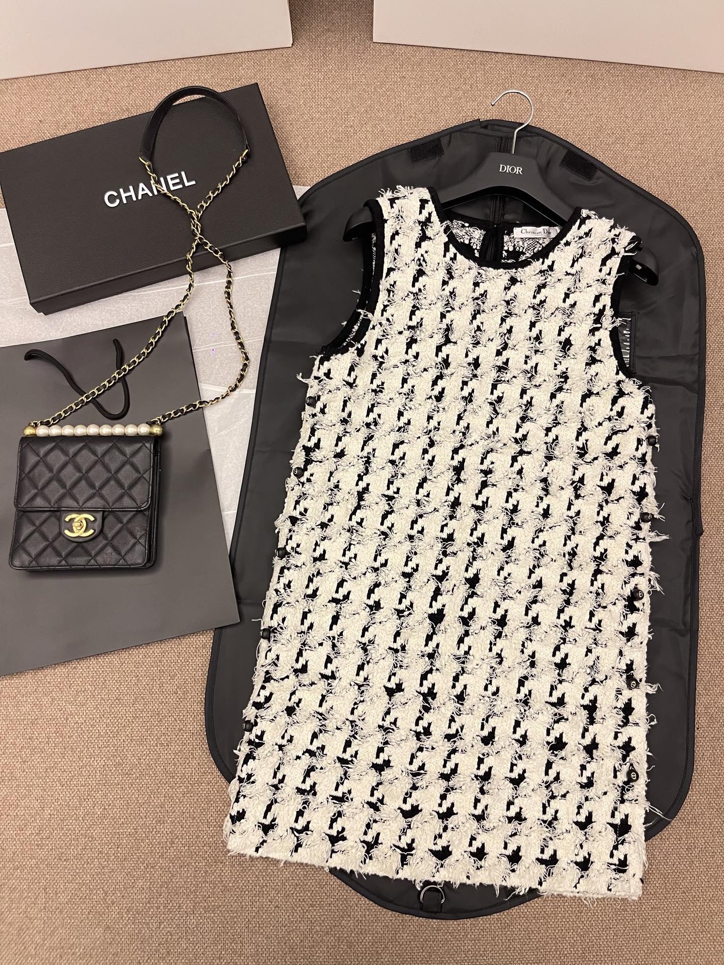 DIOR チュニック ハウンドトゥース ウール & コットン ブレンド フィルクーペ ニット