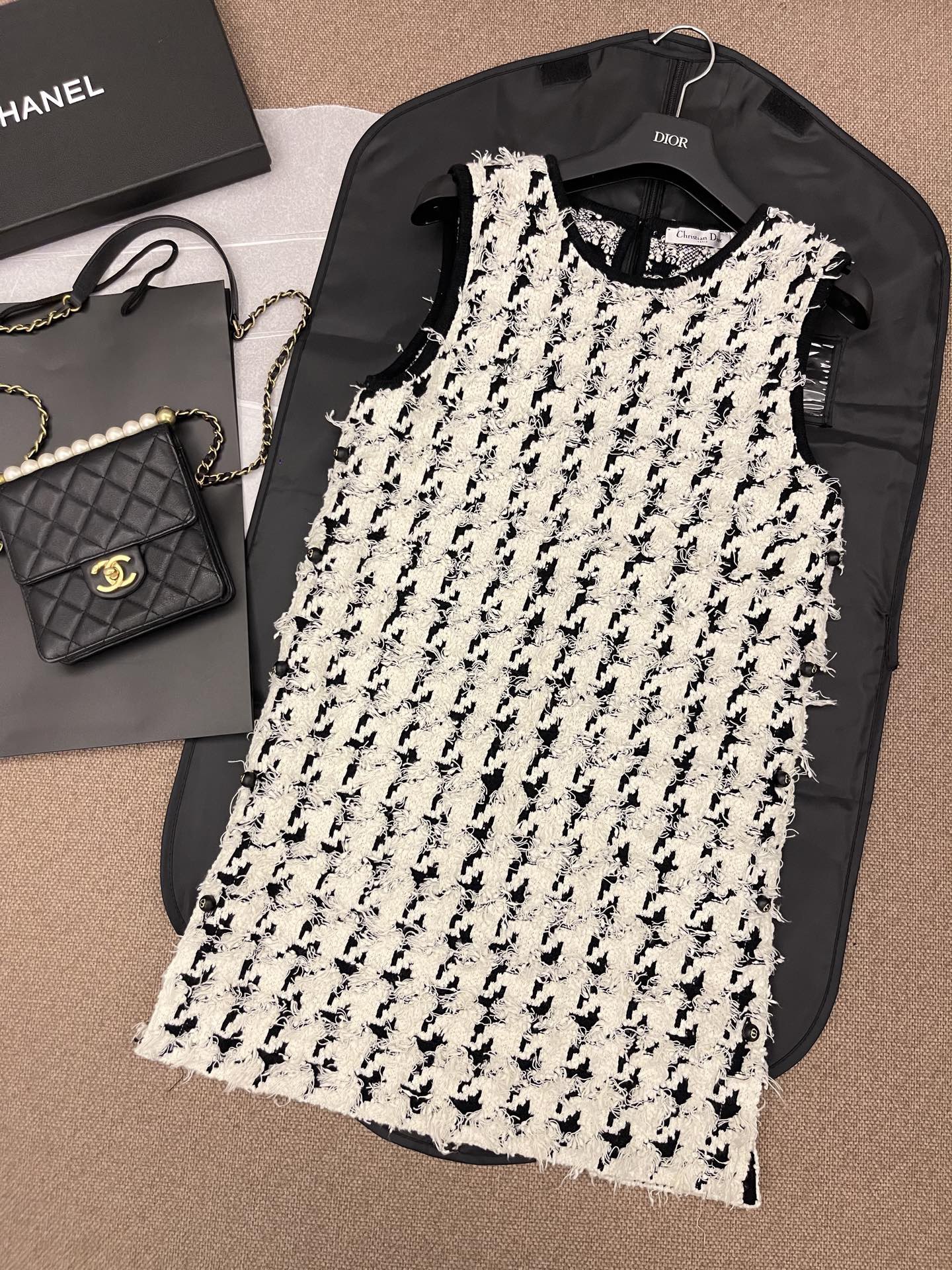 DIOR チュニック ハウンドトゥース ウール & コットン ブレンド フィルクーペ ニット