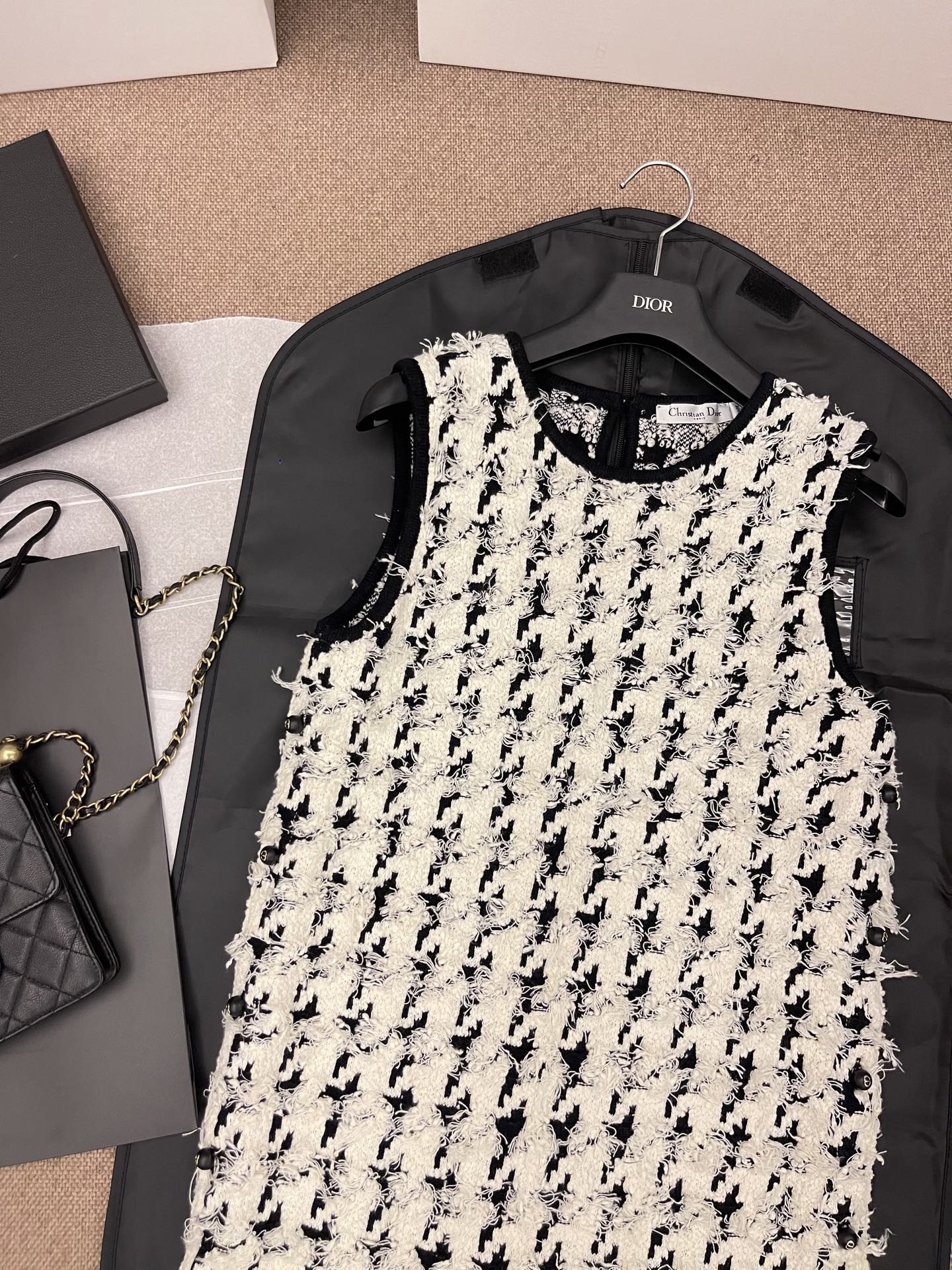 DIOR チュニック ハウンドトゥース ウール & コットン ブレンド フィルクーペ ニット