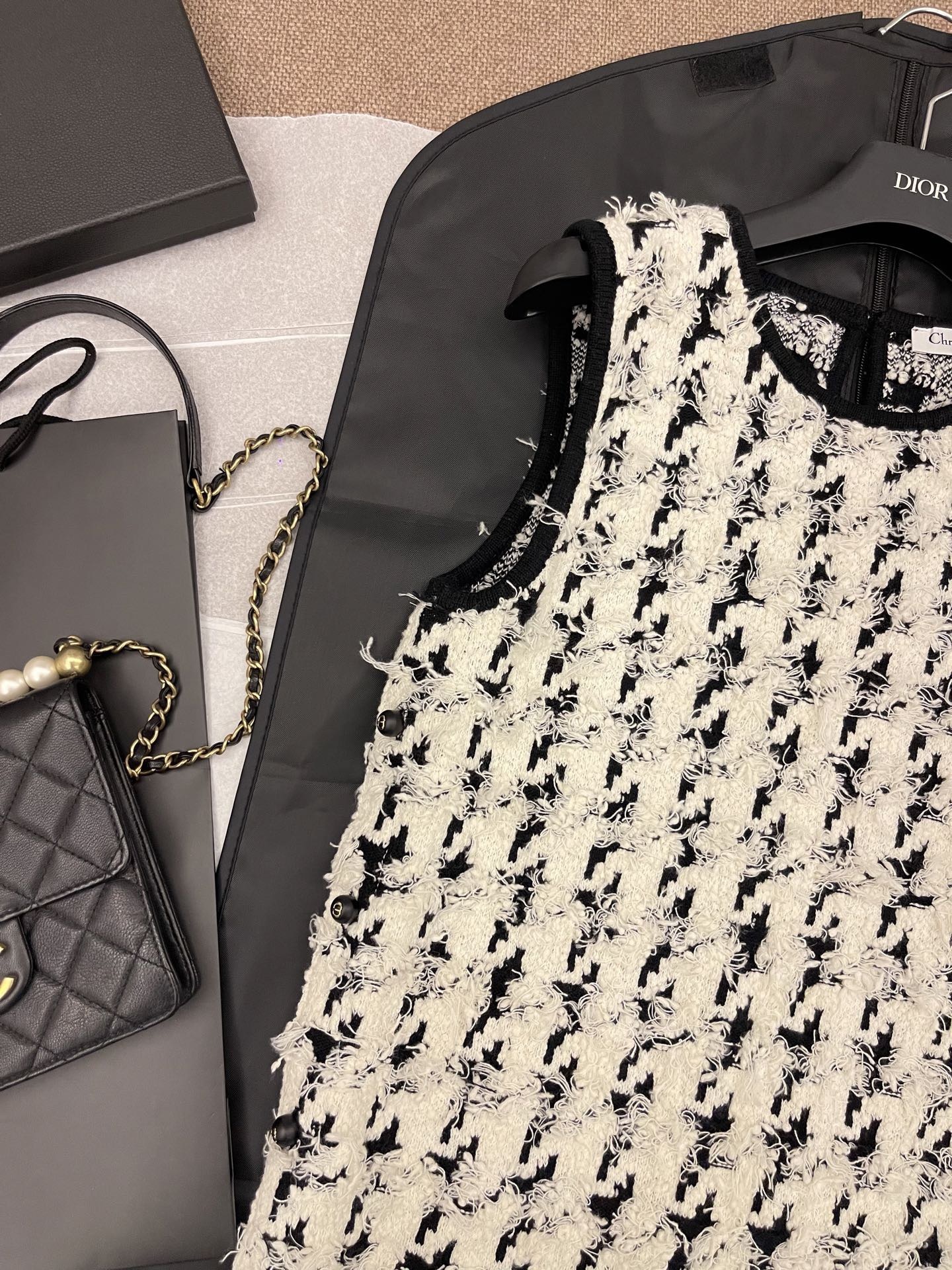 DIOR チュニック ハウンドトゥース ウール & コットン ブレンド フィルクーペ ニット