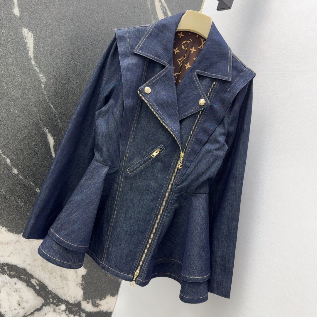 Louis vuitton デニムフリル バイカージャケット