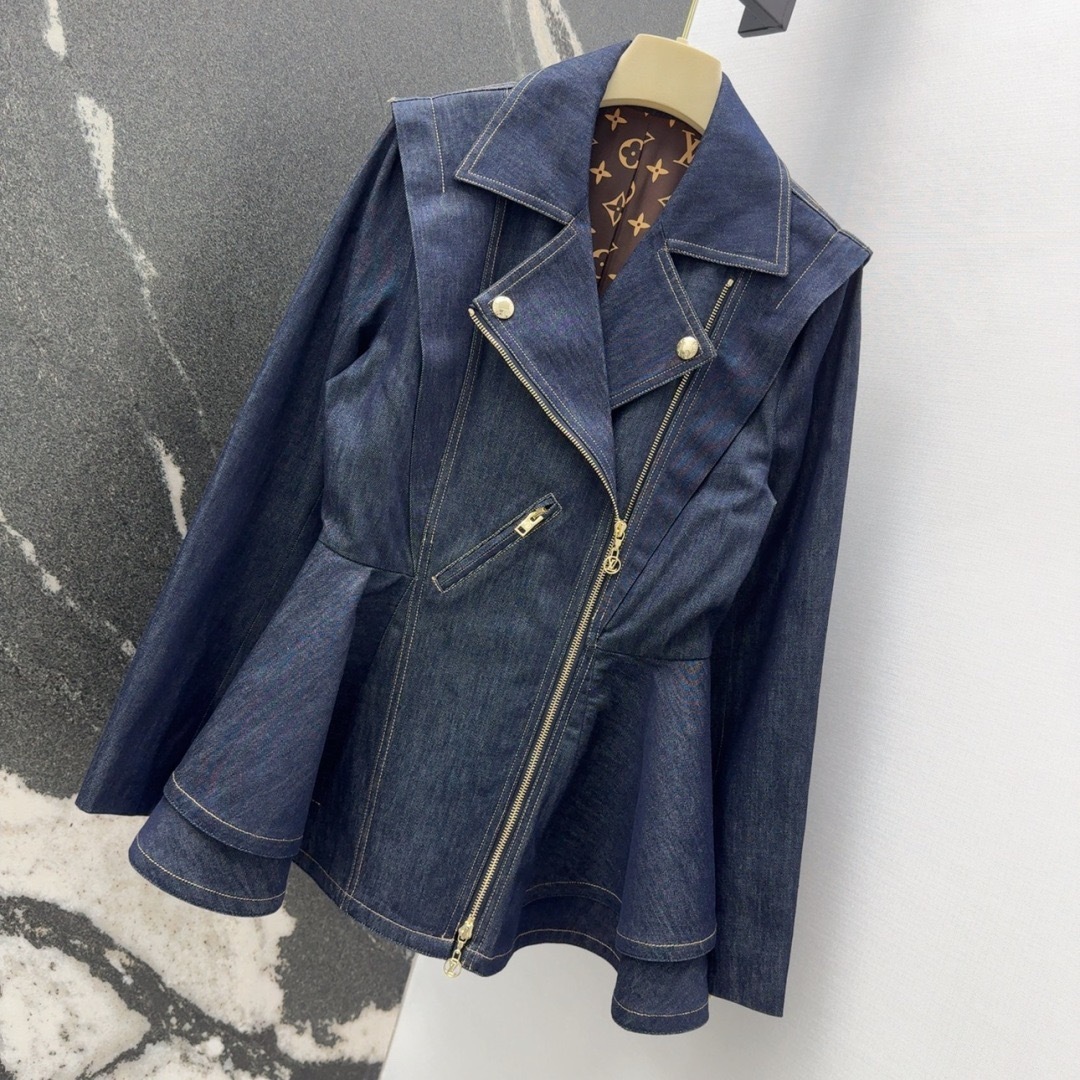 Louis vuitton デニムフリル バイカージャケット
