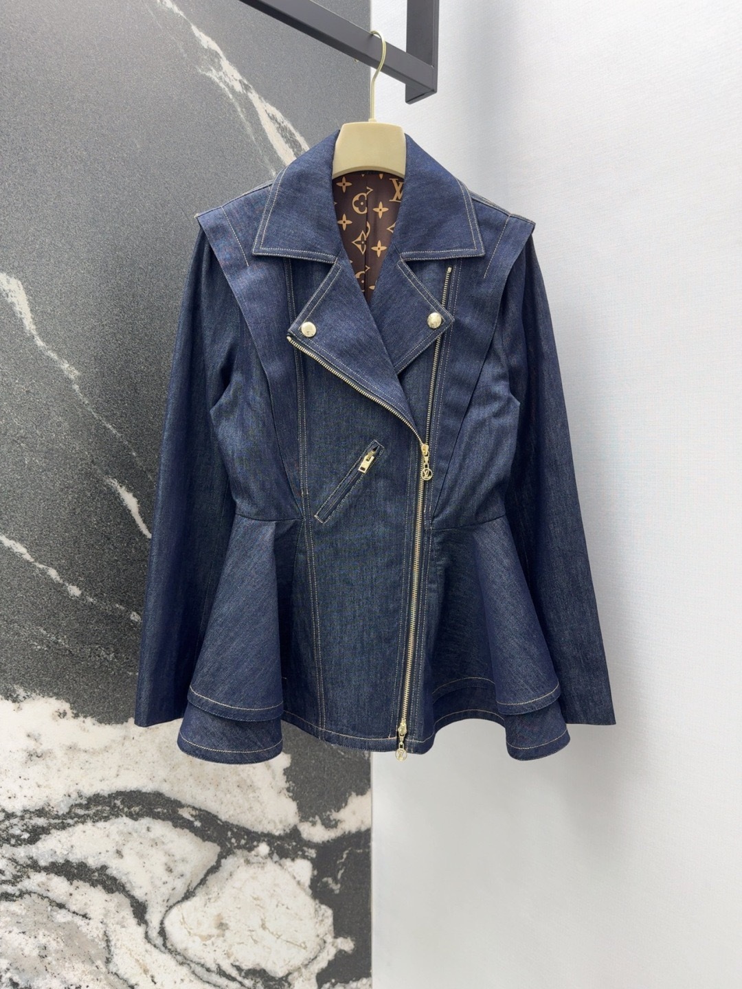 Louis vuitton デニムフリル バイカージャケット