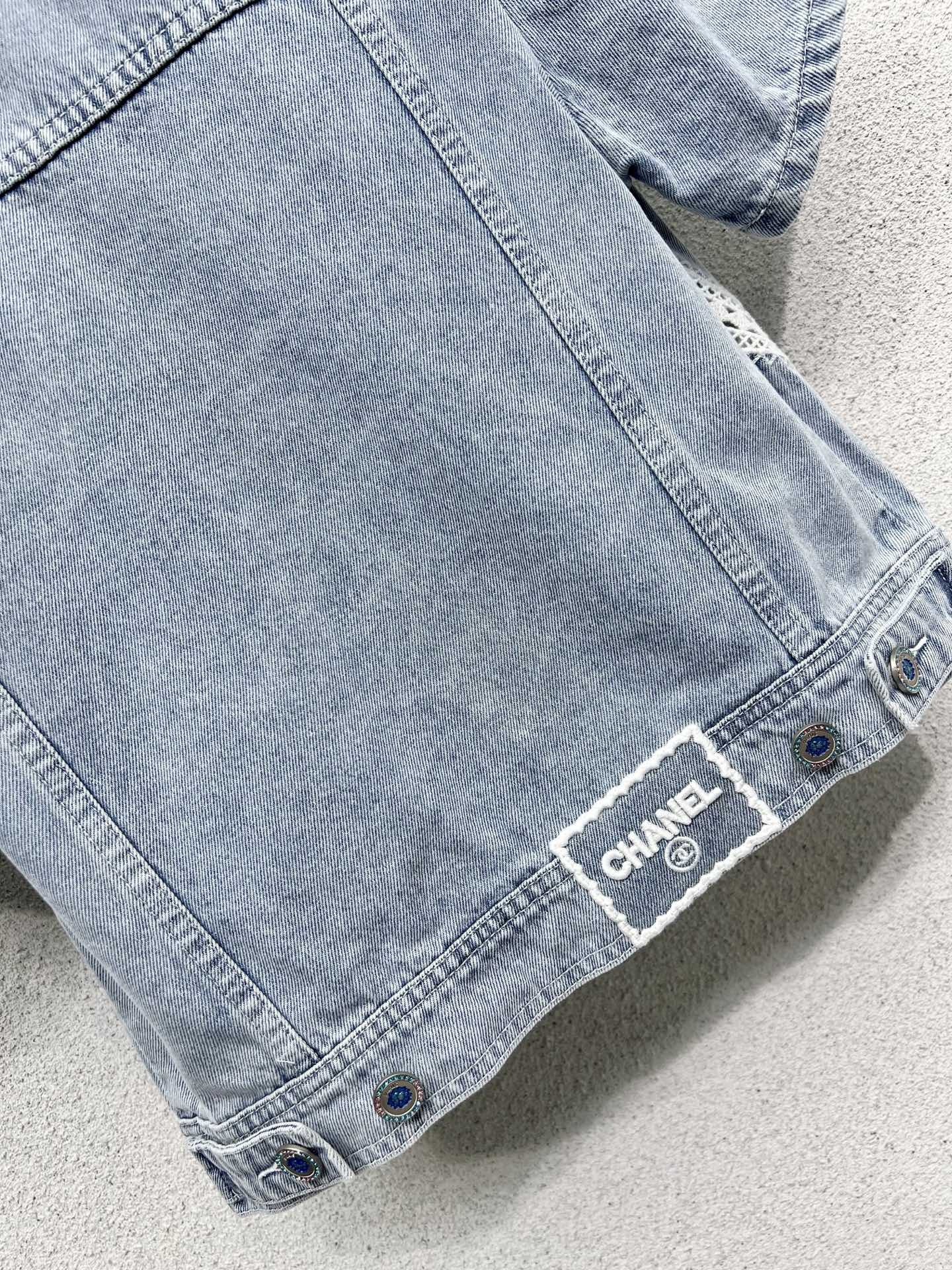 CHANEL デニムシャツ CCロゴ刺繍 半袖 トップス