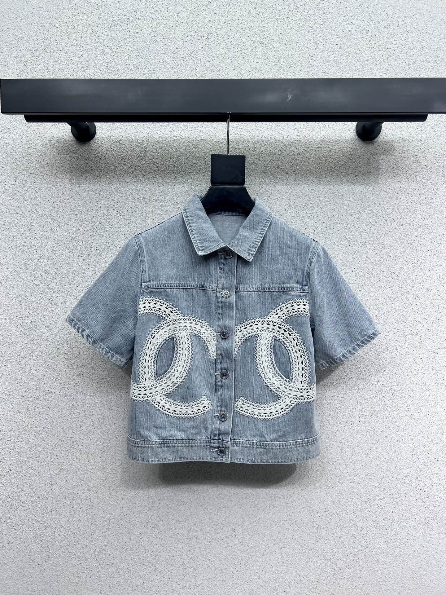 CHANEL デニムシャツ CCロゴ刺繍 半袖 トップス