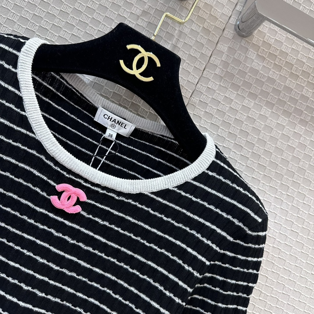 CHANEL/シャネル トップス ボーダー 半袖 Tシャツ