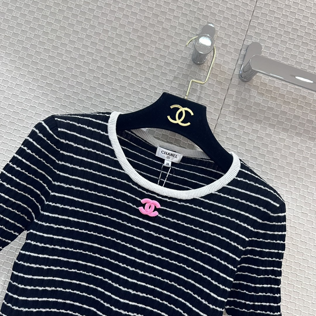 CHANEL/シャネル トップス ボーダー 半袖 Tシャツ